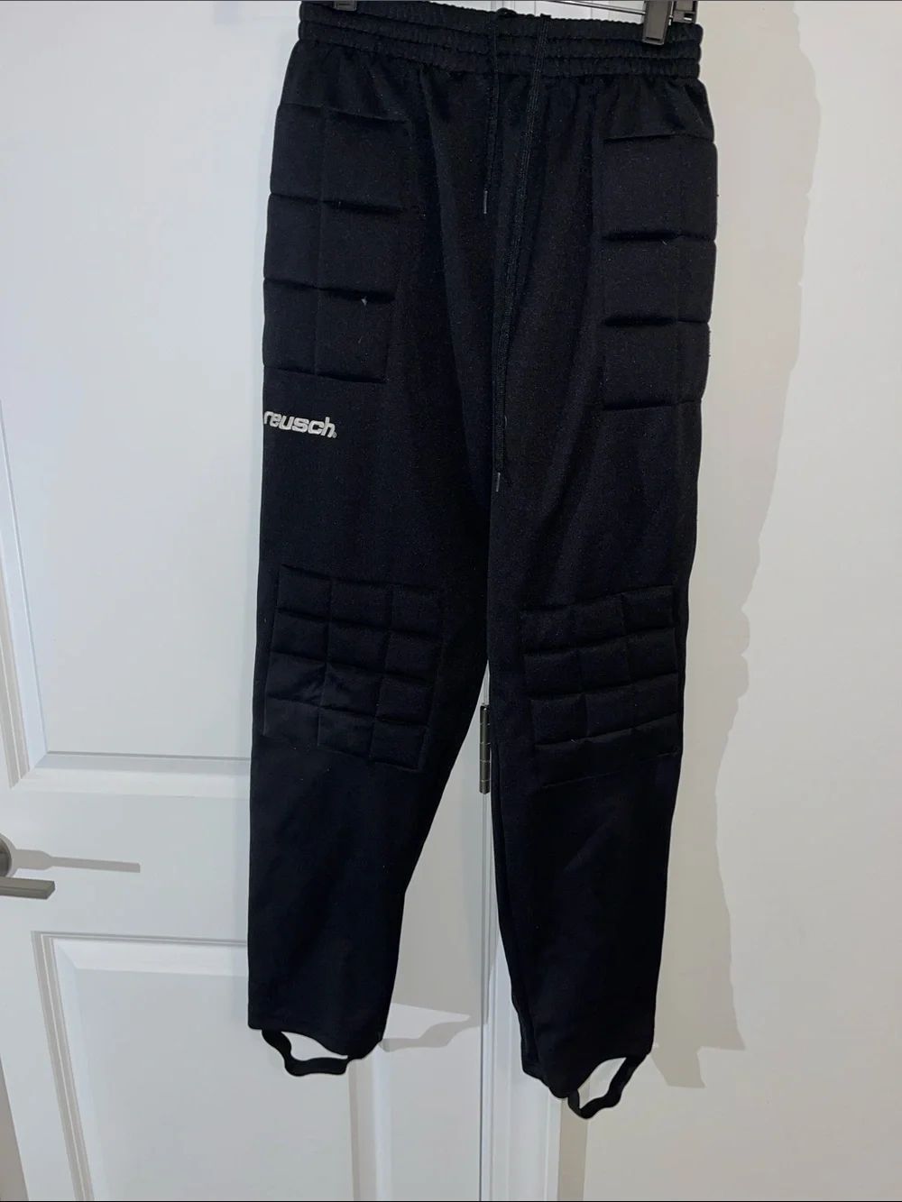 Black men’s padded soccer goalie goal keeper GK Pants Long Pants Stirrups AS